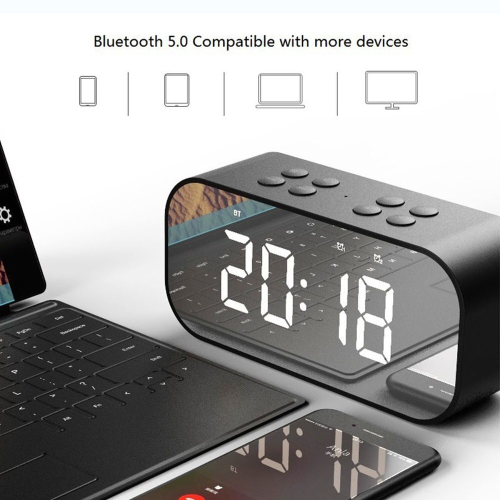 Alarm Clock Digital with Snooze Function Wireless Bluetooth Speaker Alarm Color Luminous Led Mirror Reveil