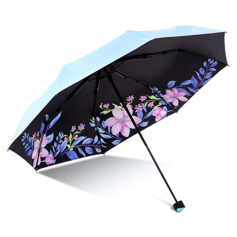Umbrella For Women Folding Anti-UV light Flower Windproof Sun Rain Portable Black Parasol kids Umbrellas: Blue