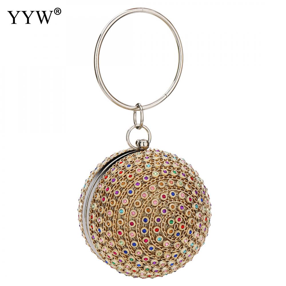 Vrouwen gouden diamanten clutch feest metalen kristal avondtas bruiloft bruids schoudertas polsbandjes clutch ronde bal portemonnee