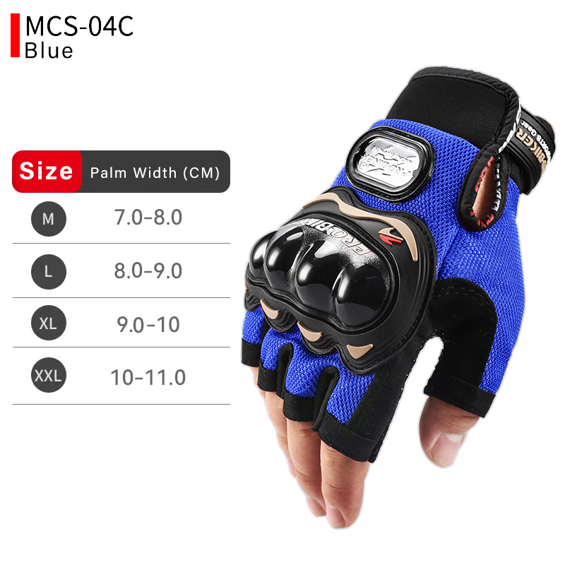 PRO-BIKER guantes de motocicleta para montar medio dedo Touring Chopper Scooter calle engranajes protectores guantes de tela de malla: Azul / XL