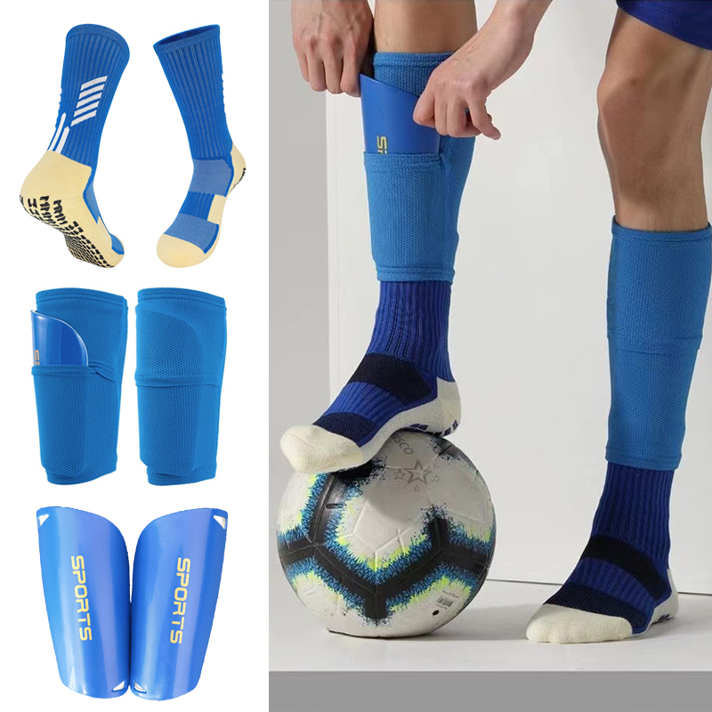 Een Set Uitrusting Volwassenen Kinderen Voetbal Scheenbeschermers Met Zakhoes Kuitmouw Nop Slip Sok Met Voetbal Scheenbeschermers