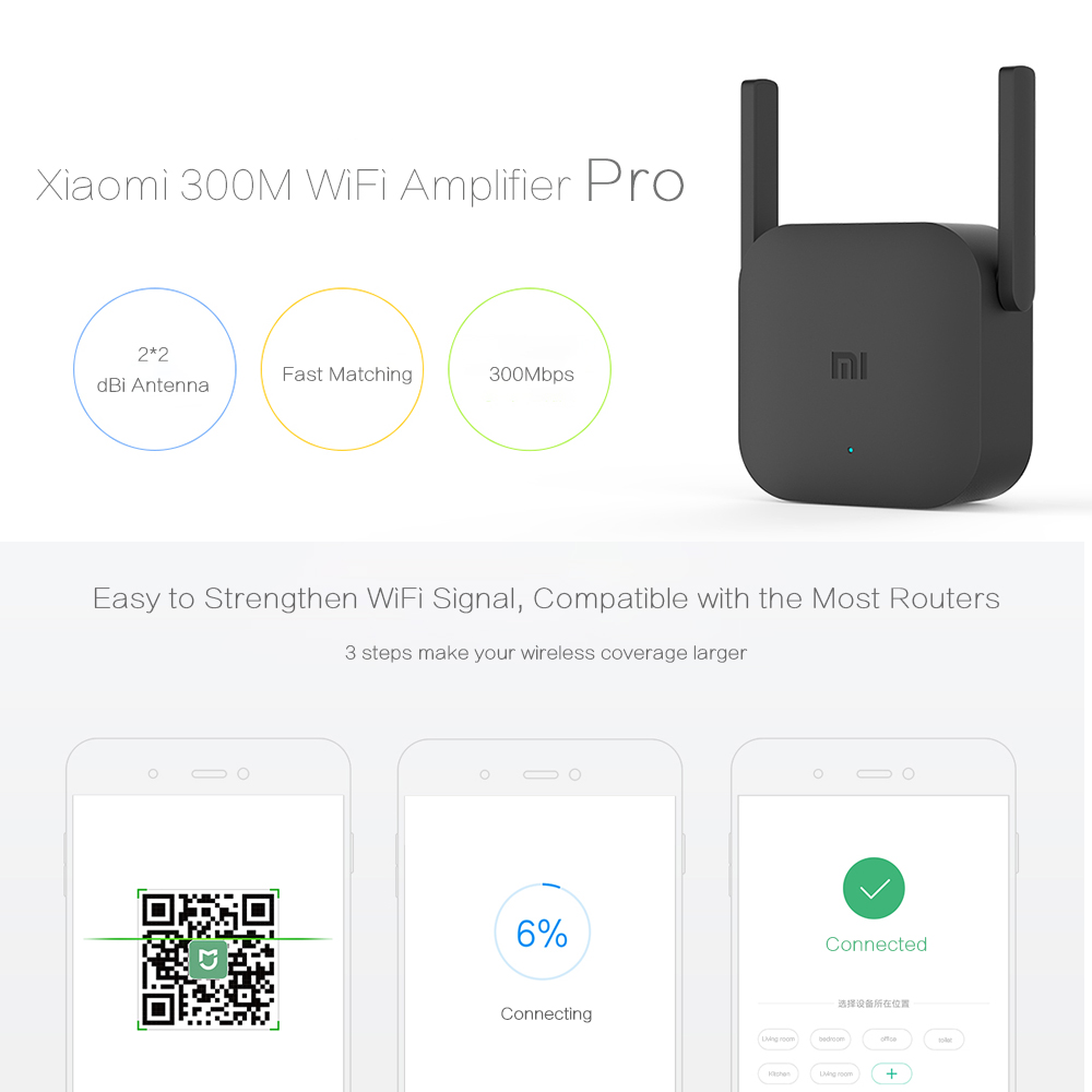 Xiaomi wifi repeater pro 300 mbps mi forsterker nettverksutvider ruterforlenger roteador 2 antenne wifi-forlenger signalforsterker