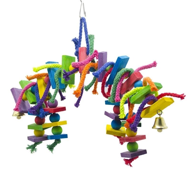 Wooden Block Bird Parrot Gnaw Rainbow Bridge Toys for Small and Medium Parrots and Birds Climb Hanging Toys