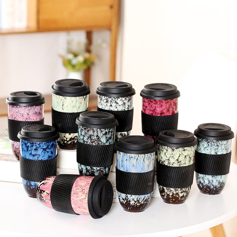 Large Ceramic Kiln Change Mug Cup With Lid Portable Couple Pottery Coffee Cups Water Mug Porcelain Milk Tea Mugs
