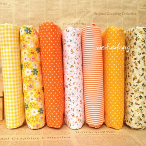 Series 7 pieces Assorted Pre-Cut Bundle Charm Cotton Quilt Fabric 25cm x 25cm for DIY Sewing Craft Flower Fabric: Yellow Series