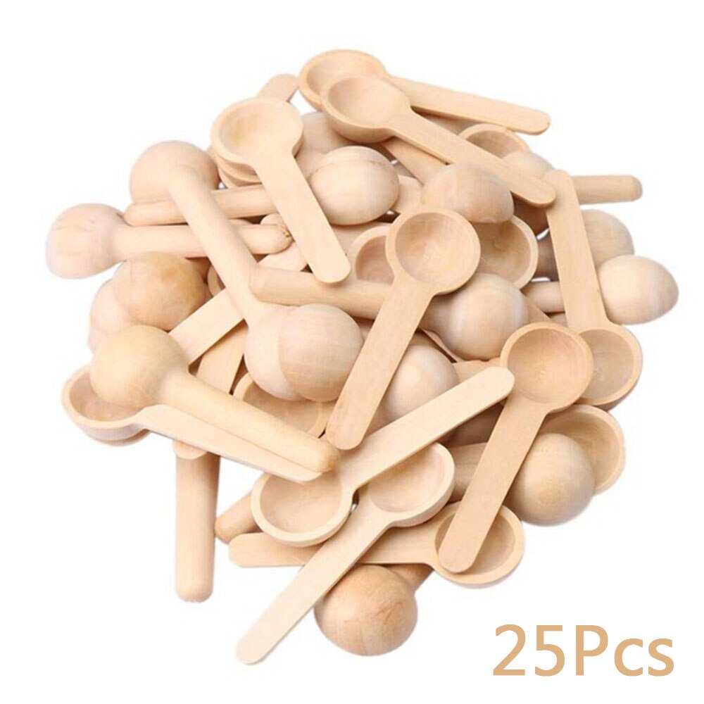 Mini natur trä hem kök matlagningsskedar verktyg scooper salt krydda honung kaffeskedar pack  of 25: Default Title