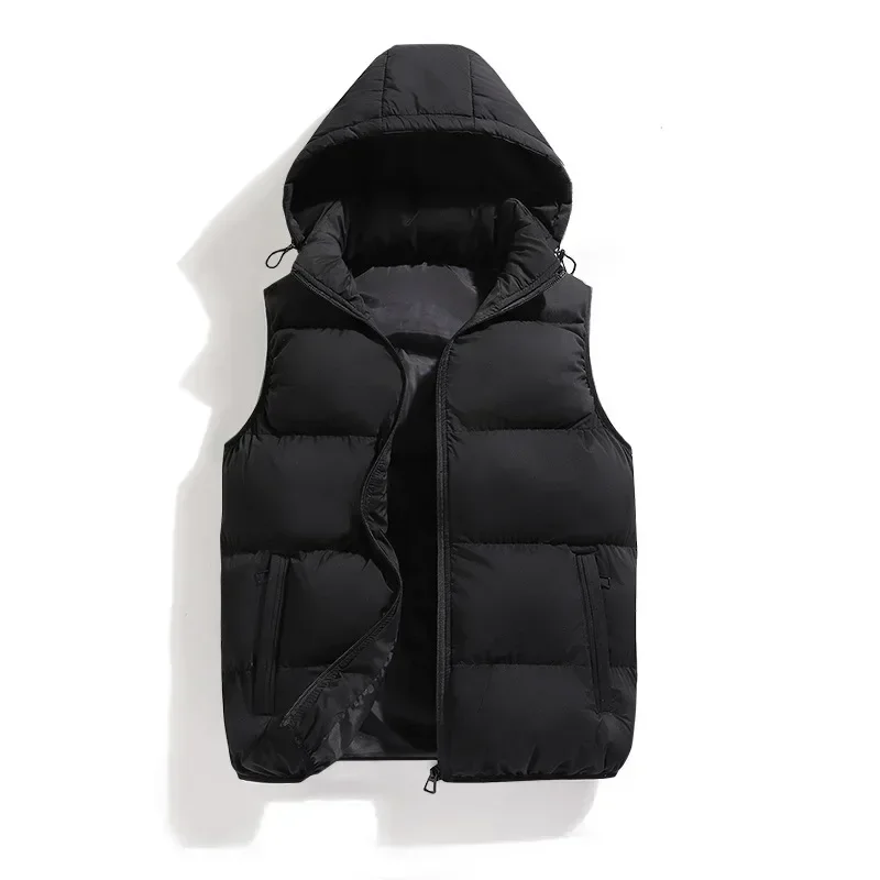 Heren Puffer Jack Mouwloze Katoenen Gewatteerde Jassen Houden Warme Capuchon Jas Dikker Herfst Winter Heren Jassen Afneembare Capuchon: XXXL / Black