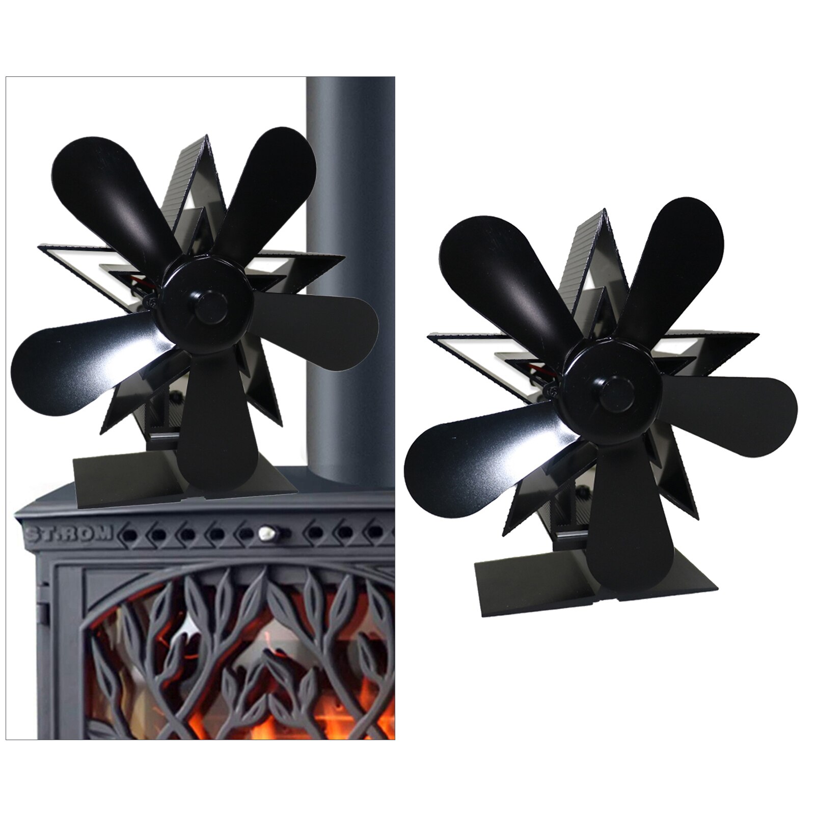 Premium Portable Fireplace Fan Heat Powered Log Fire Place Stove Fuel Saving: Black