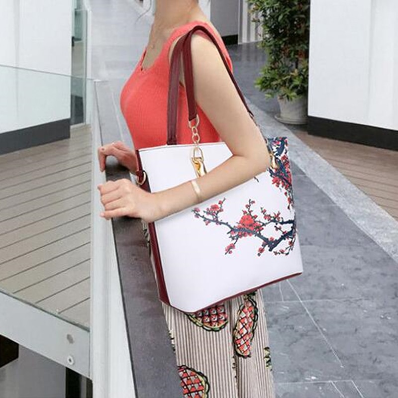 Skulderveske for kvinner dameveske 6 -delt sett med lærvesker i kinesisk stil clutch lommebok komposittveske crossbody