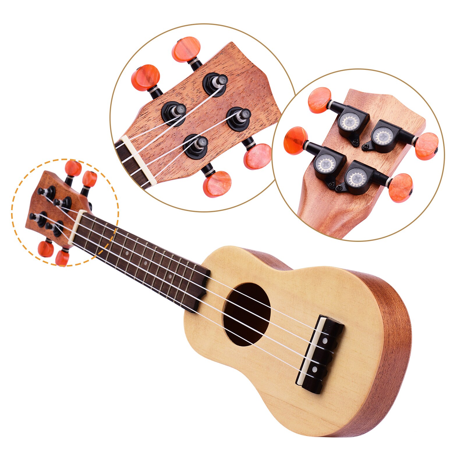 Muslady-Mini Ukelele acústico portátil de viaje, guitarra de 4 cuerdas, tablero superior de madera de abeto, con bolsa de transporte, 17 pulgadas