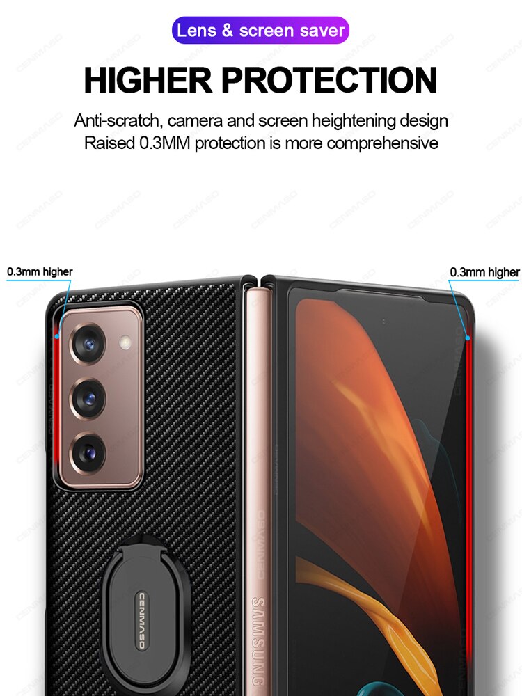 per Samsung galassia Z piega 2 Caso Ebaicase Originale in Fibra di Carbonio struttura con Il Supporto di Cuoio Della Copertura Posteriore per La Galassia Z piega 2 Caso