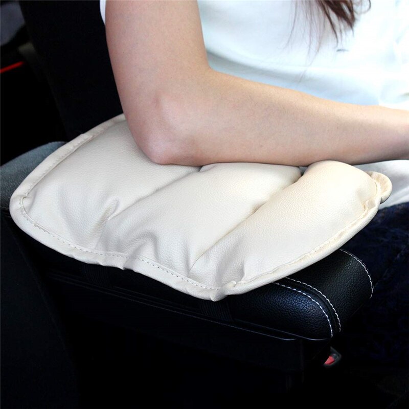 Universele Auto Armsteun Kussen Pad Console PU Lederen Auto Seat Cover Auto Center Arm Rest Console Doos Beschermende Mat Zwart: Beige
