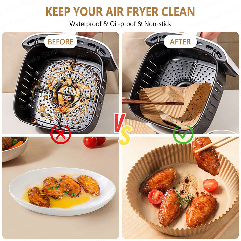 Revestimientos de papel pergamino desechables para freidora de aire redonda de 20CM, bandeja de papel antiadherente para horno, microondas y freidora de aire de 5-8 QT