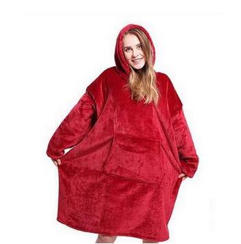 Winter Oversized Hoodie Blanket Adult and Children Plush Fleece Sherpa Weighted Blanket With Sleeves Wearable TV Blanket Hoodie: red