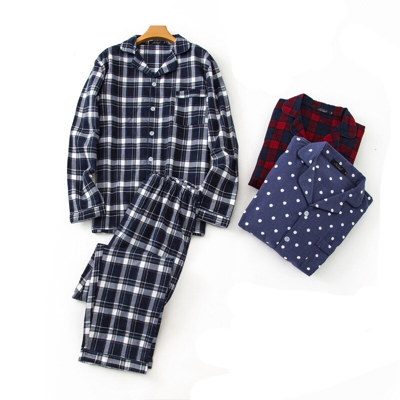 Pijama de franela a cuadros para hombre, conjunto de ropa de dormir suave de terciopelo, algodón, pantalones de manga larga, color negro, primavera y otoño, 100%