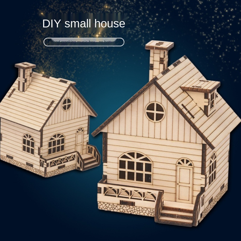 Feooe Houten Huis Vorm Acht-Tone Box Assembly Hand-Shake Music Box Aan Kinderen Ambachten cj