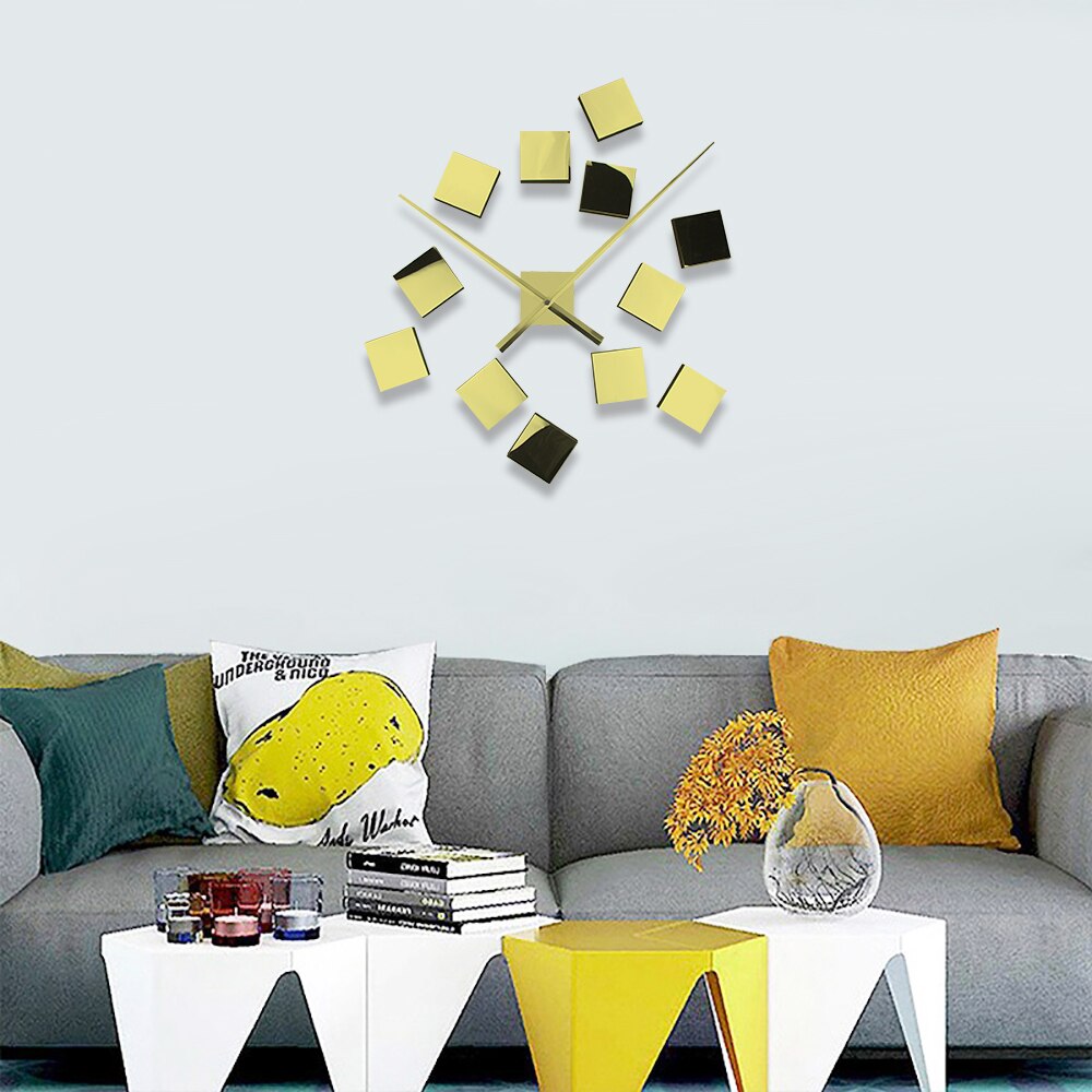 Large 3D Wall Clock Mirrored DIY Mute Cube Modern Time Watch Clock In Square Shape Home Decor Wall Clocks