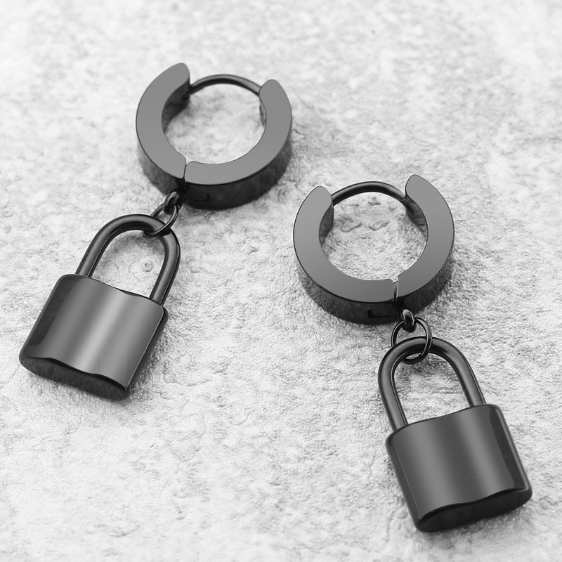 lock Shaped Stainless steel Stud Earrings For Women Punk Hip Hop Style Ear Jewelry Party 1 pair