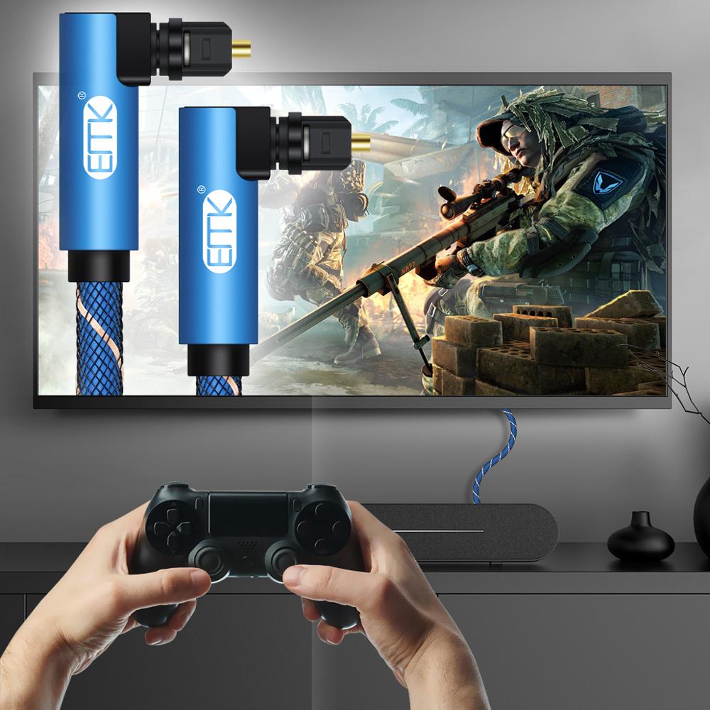 Emk Dual 90 Graden Haakse Optische Audio Toslink Kabel Nylon Gevlochten Digital Audio Glasvezelkabel Voor Soundbar tv