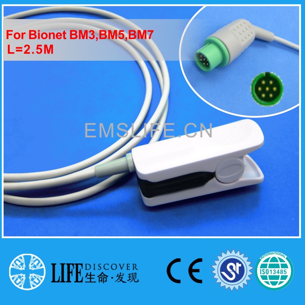 Lange kabel AWT volwassen vinger clip spo2 sensor Voor Bionet BM3, BM5, BM7: Adult MR Finger Clip