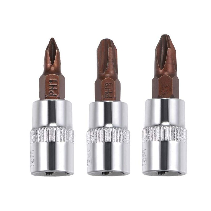 5 Pcs 3/8" Drive x PH1 PH2 PH3 Phillips Bit Socket, Standard Metric, S2 and Cr-V Steel