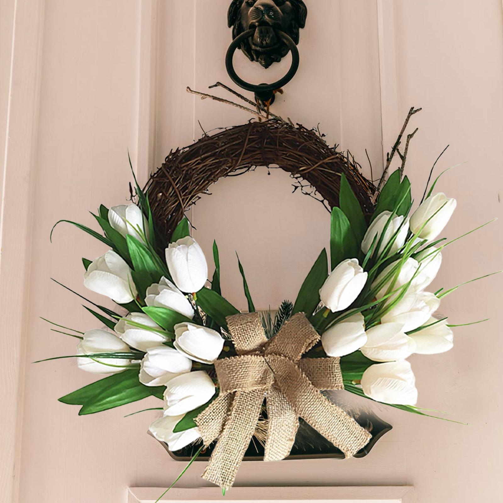 Artificial White Tulip Wreath Flower Wreath for Wall Hanging Party Decor