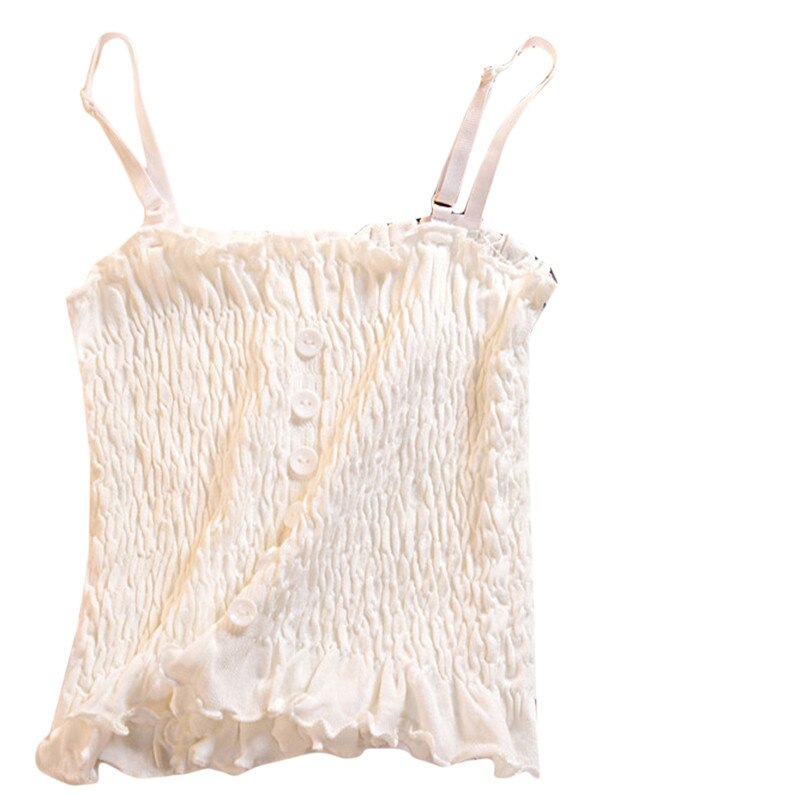 Kvinder strikket camis knap basic toppe firkantet krave camisole strik crop tops sommer: Hvid