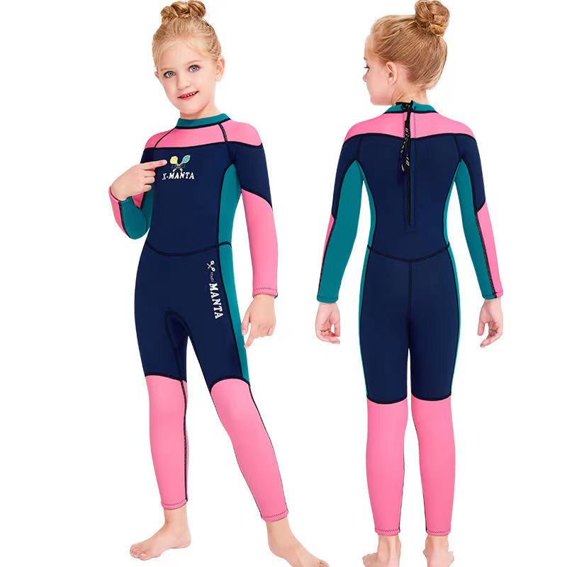 Neoprene 2.5mm Wetsuit For Girls Swimming Wetsuit Children Diving Suit Long Wetsuit Kids Surfing Suit For Child: A2 / S