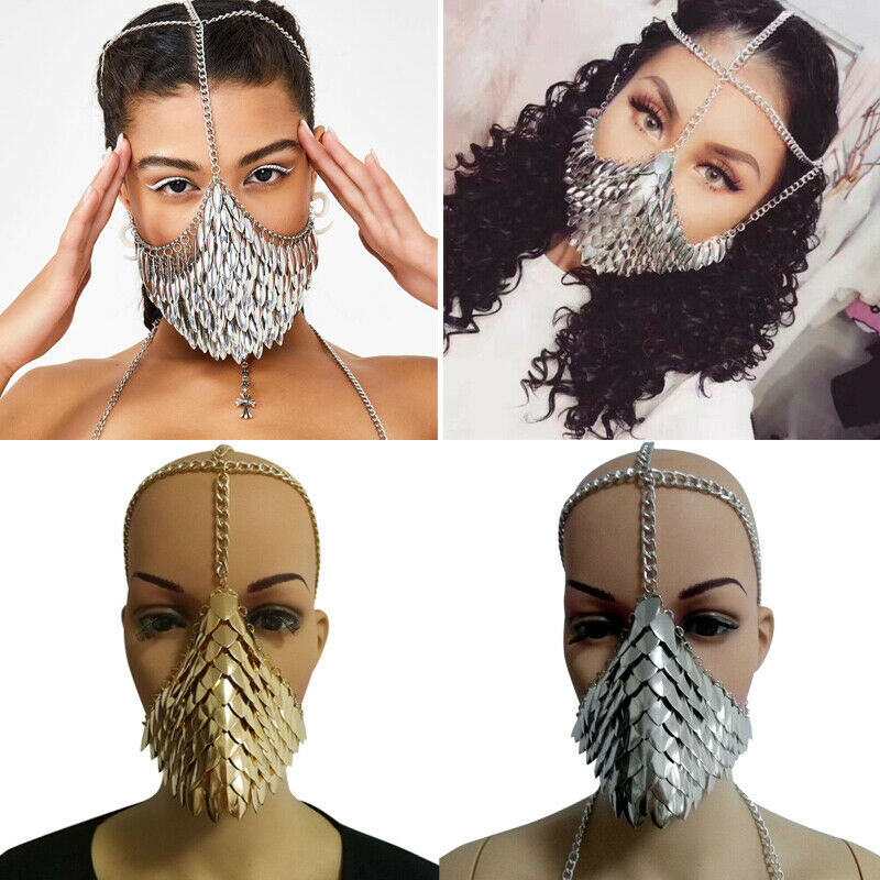 Alliage tête chaîne femmes Steampunk métal masque tête chaîne pour Halloween fête Cosplay glands