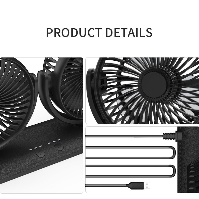 USB 5V 2A Fan Drehbare Dual Kopf Auto Fan Einstellbare 3 Geschwindigkeiten Armaturenbrett Schreibtisch Auto Fan für Fahrzeug Lkw Lieferwagen SUV RV Stiefel