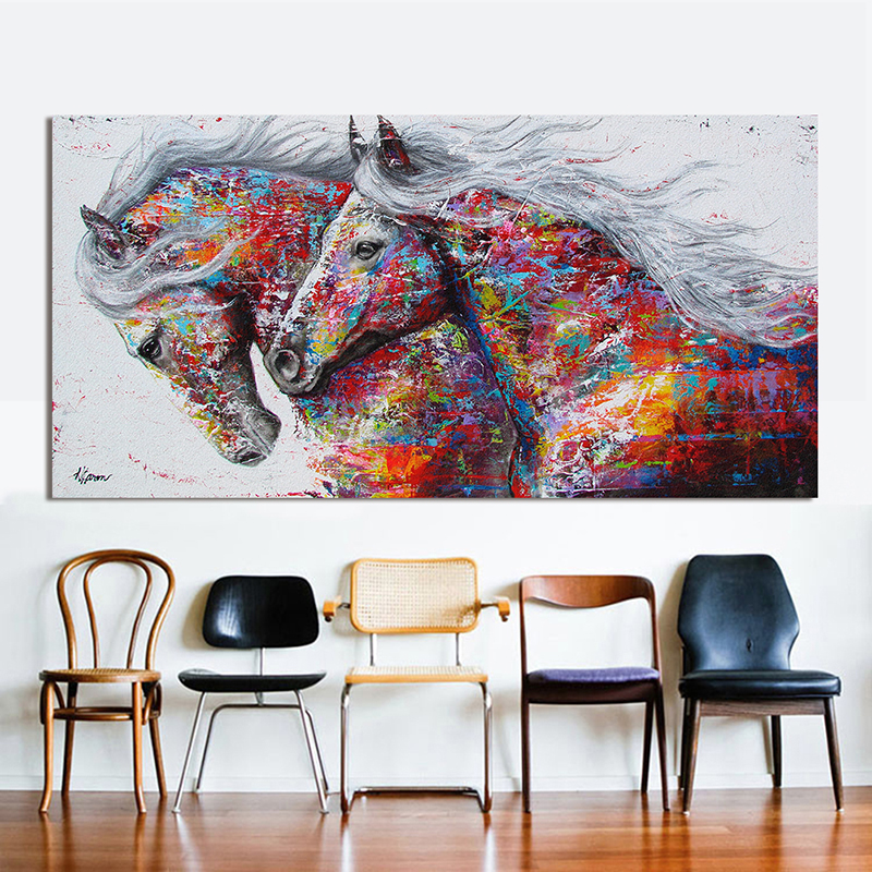 selbstlos Ebene Kunst Zwei Laufende Pferde Leinwand Malerei Zauberstab Kunst Bilder Für Wohnzimmer Moderne Abstrakte Kunst Drucke Poster