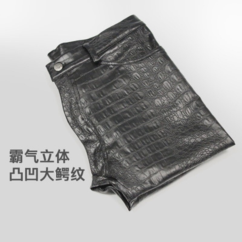Mænd blyant bukser 3 d dybtryk krokodille korn legging pu læder afslappet jeans støvler bukser skinny solid print bukser