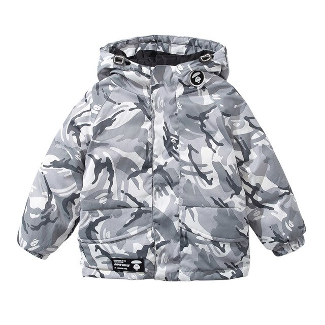 Dzieci zima moda płaszcze moro gruby kapturem 90% puch kaczy ciepłe kurtki dla dziewczyna/chłopiec długa parka odzież wierzchnia: camouflage white / 4 t