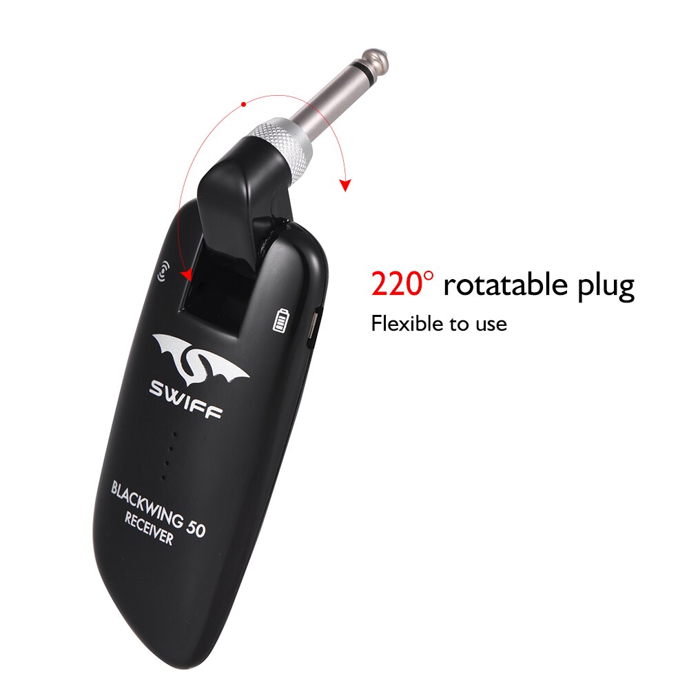 SWIFF WS-50 UHF Digital Guitar Wireless System (Transmitter + Receiver) 50M Transmission Range Built-in Rechargeable Battery
