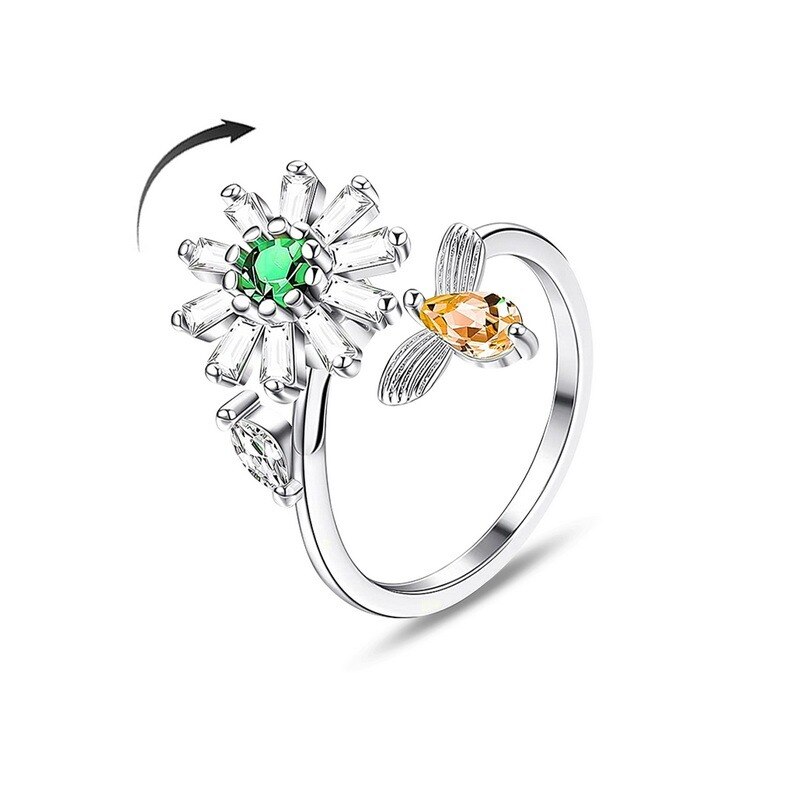 Bague ajustable en Zircon pour femme et adolescent, bijou pour l&#39;anxiété, tournesol, marguerite, de saint-valentin,: simple green