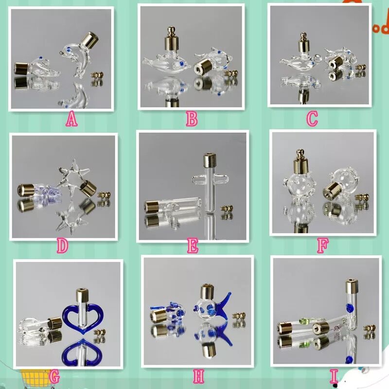 5pcs/lot SCREW CAP Mix Shape Glass Vial Pendant name on rice perfume oil bottle art glass necklace pendant mini glass bottles