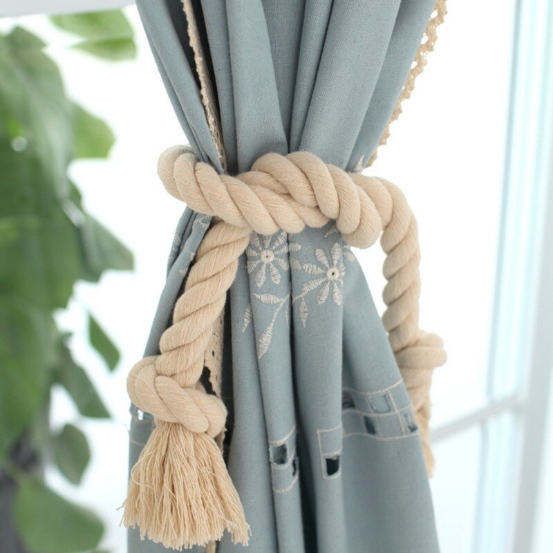 2PCS Handmade Long Cotton Linen Curtain Rope Tie Backs Bandage Home Room Decors