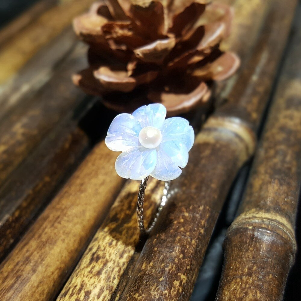 LiiJi Unico 925 Sterling Silver Ametista Rosa, Blu di Cristallo Acquamarina, opal Cristallo Del Fiore Della Perla Anello per Le Donne Ragazze Regalo