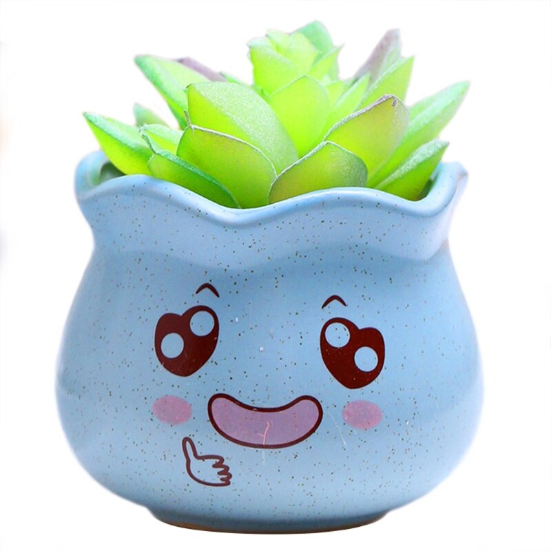 4 Pcs Cute Expression Ceramic Flower Pot Minimalist Succulent Vase for Indoor Plants Water Absorption Flowerpot Plants: BL