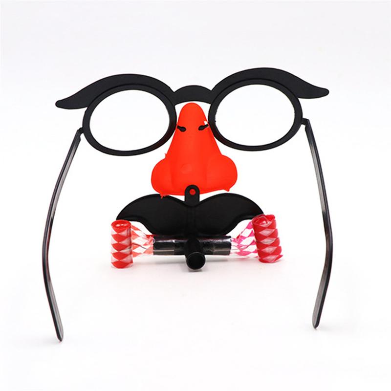 2pcs Funny Glasses Round Frame Whistle Mustache Blow Out Dragon False Nose Prank Glasses Joke Props for Kids Adults