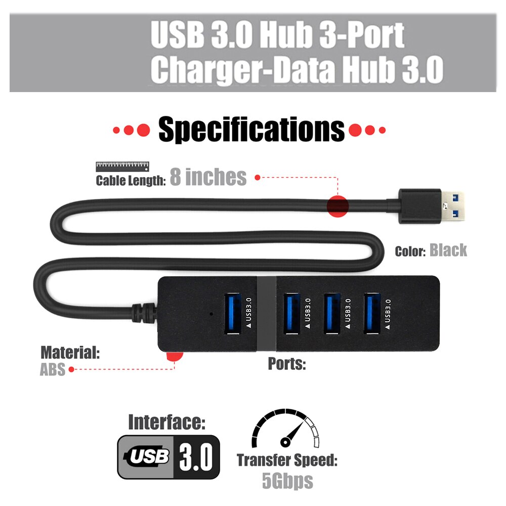 Usb 3.0 Hub Usb Hub 3.0 Multi Usb Splitter 3 Hab Gebruik Power Adapter 4 Port Meerdere Expander 2.0 USB3 hub Met Switch Voor Pc