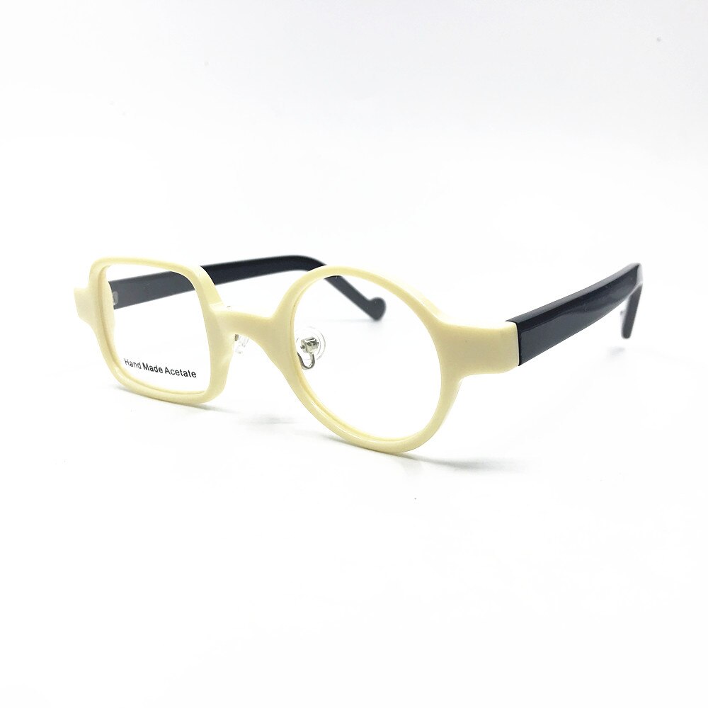Montura de anteojos cuadrada redonda y pequeña, lentes de acetato con borde completo, transparentes, Estilo Vintage: Beige-Black