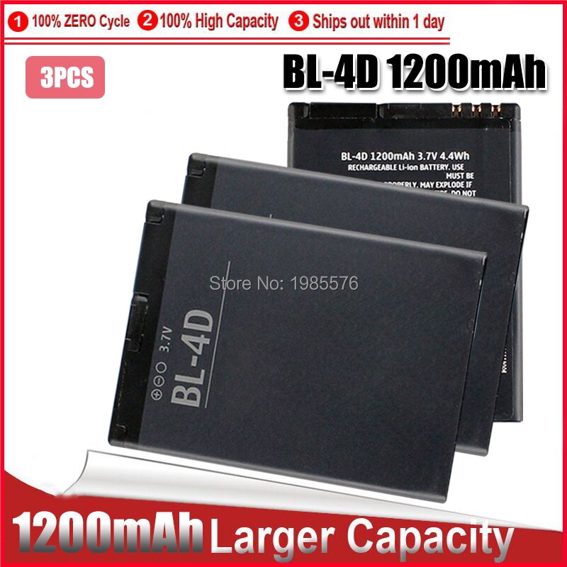 1-5PC BL-4D de la batería del teléfono para Nokia N97 Mini N8 N8-00 E5 E5-00 702T T7-00 E7 E7-00 BL4D 1200mAh: 3pcs