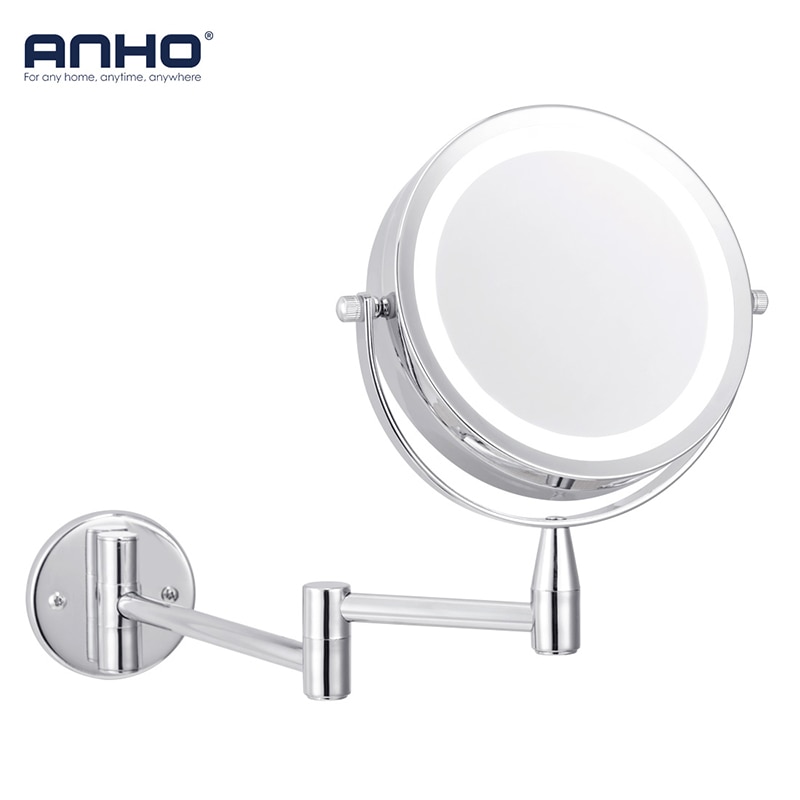 Wall Mounted Adjustable Makeup Mirror Bath Led Mirror 6 Inch 1X/5X Magnification Dual Arm Extend 2-Face Cosmetic Mirror