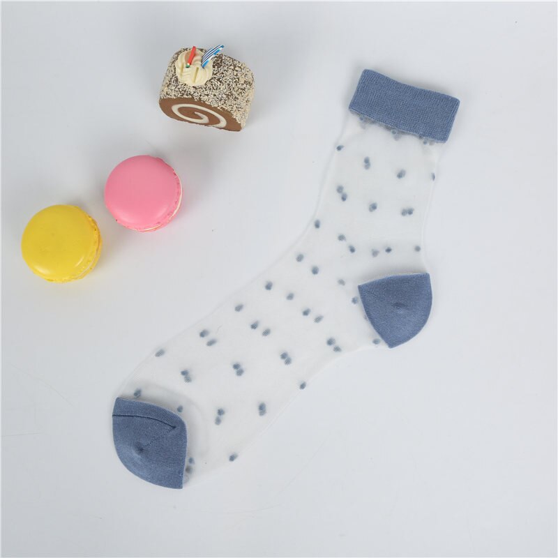 [EIOISAPRA]Spring Summer Transparent Casual Heap Heap Socks Women Japanese Vintage Glass Silk Dot Thin Colorful Short Socks: Blue