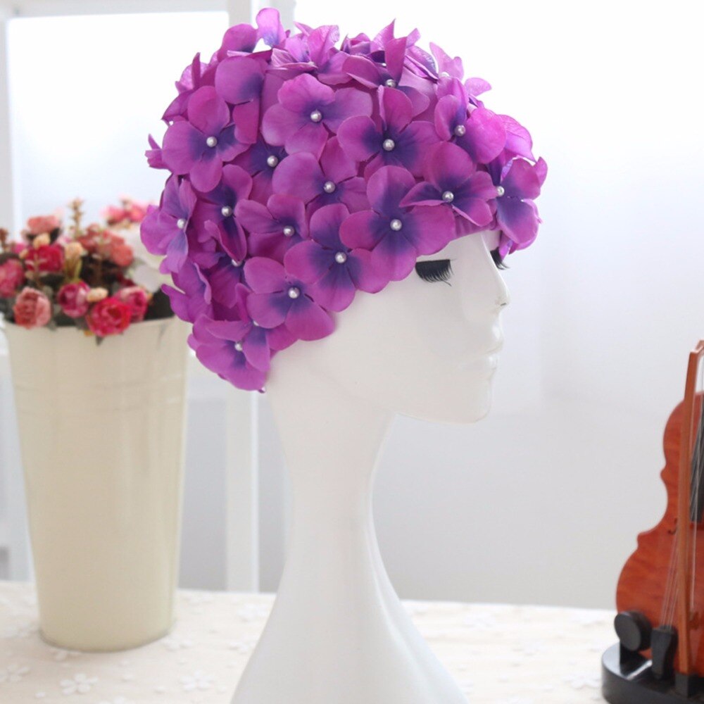 Gorros de baño con de flores para mujer, gorro de baño colorido para pelo largo, 1 unidad