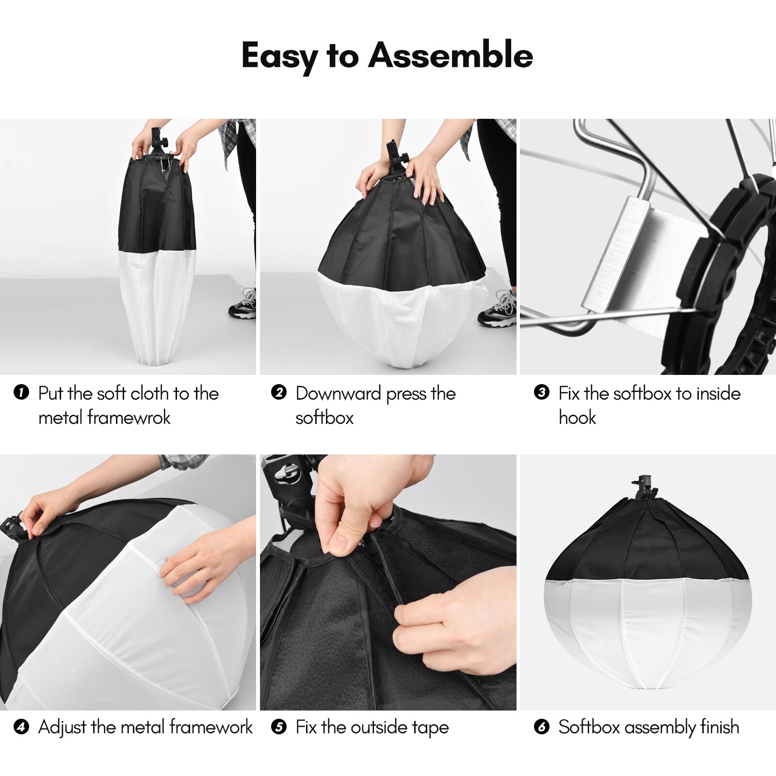 Softbox esférico plegable de 50cm, Softbox de instalación rápida con enchufe E27 para estudio de fotografía y vídeo, accesorio de iluminación
