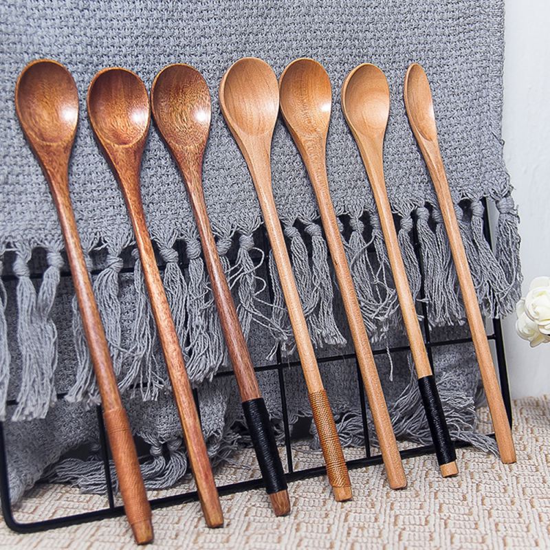 Long Handle Wooden Spoons Dessert Coffee Stirring Spoon Chinese Natural Wood Spoon Tableware Kitchen Honey Mixing Spoon Stirrer