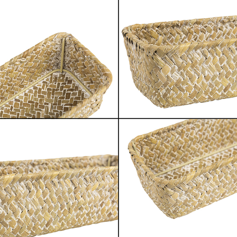 Rectangular Rattan Storage Basket Straw Fruit Dried Flowers Storage Boxes Handmade Seagrass Picnic Basket Makeup Organizer