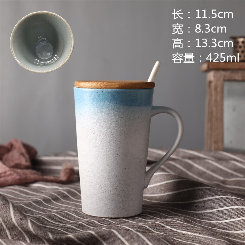 Keramisk kaffekopp porselen personlig enkelt keramikk tekopper i japansk stil drikkevarer vinkrus vannkrus med skje: Sett-a